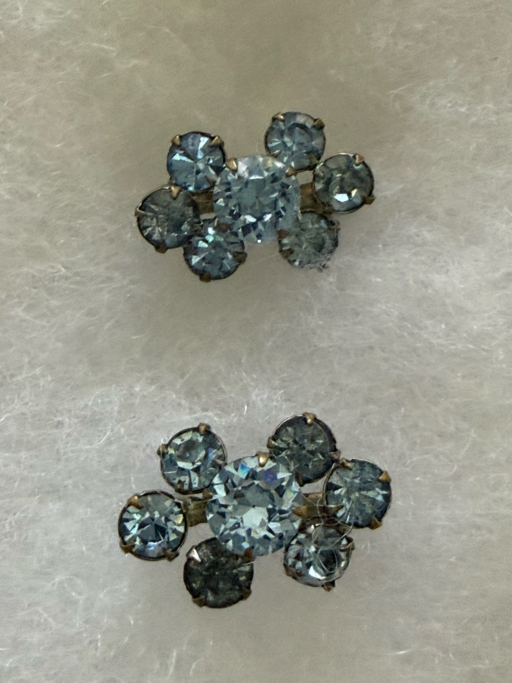 Vintage Iceblue Floral Rhinestone Pins Pair  1960s70s